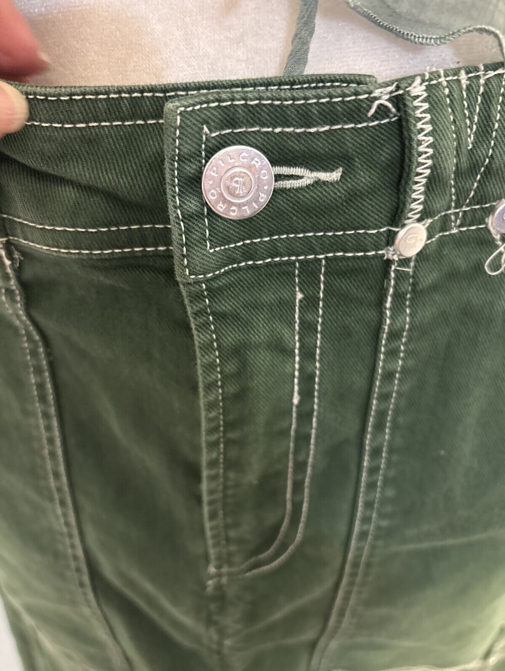 Anthropologie Pilcro Cargo Maxi Skirt Denim Pockets Front Slit Green Sz 6 NWOT - Picture 8 of 14